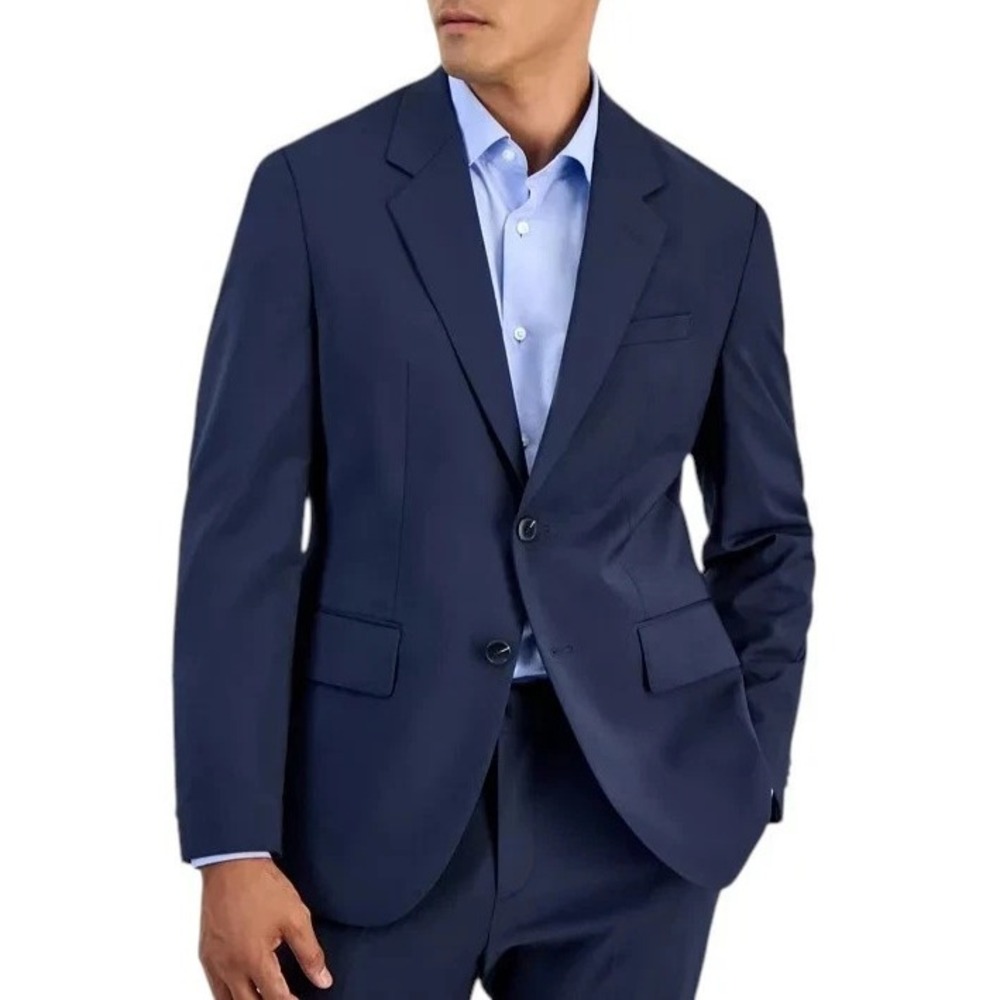 Hugo Boss Mens Modern fit Suit Jacket Blazer 42S Navy Blue Solid Stretch